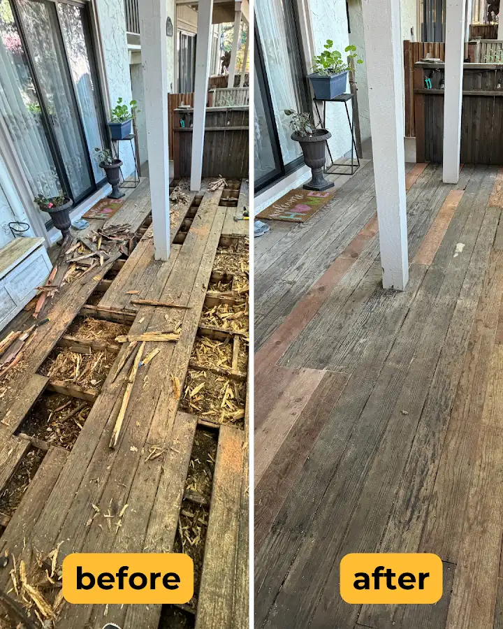 Deck board repairs before and after
