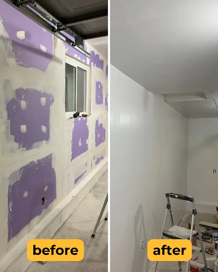 Garage drywall finishing before and after