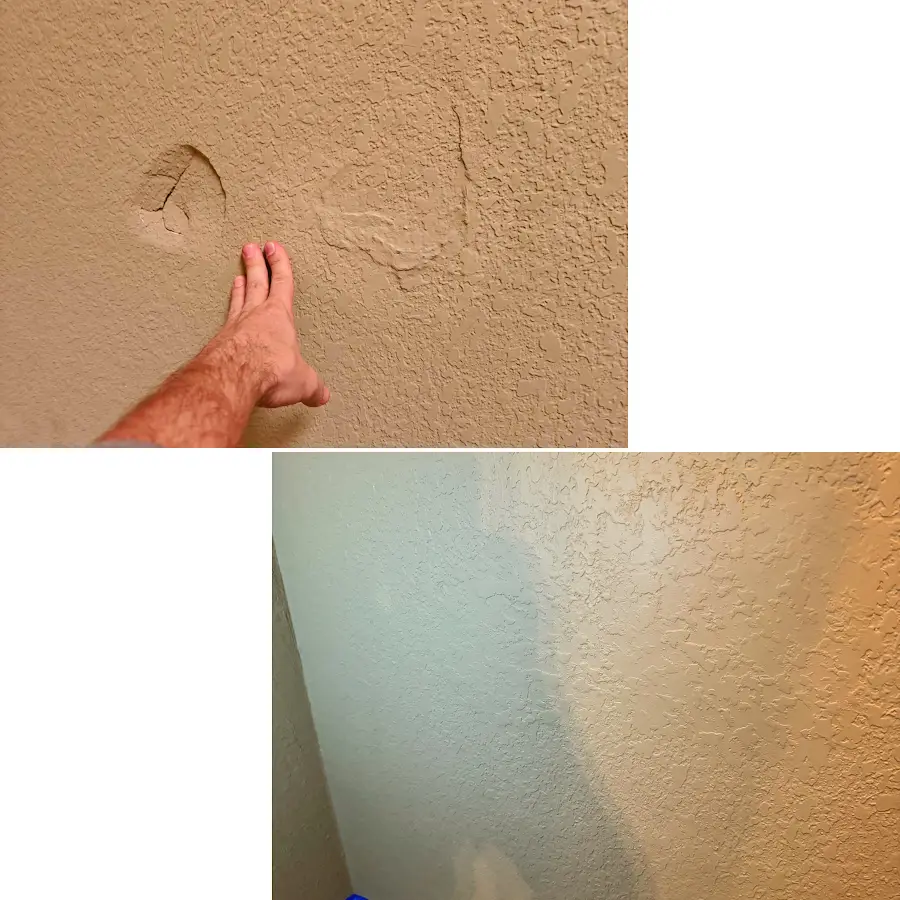 Wall texture repair before and after