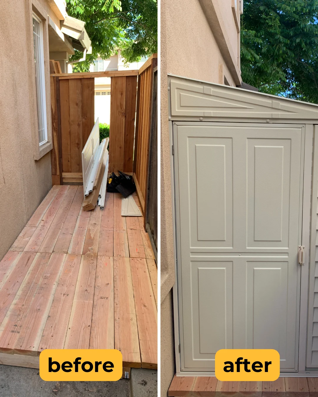 Before and after exterior deck walkway repair