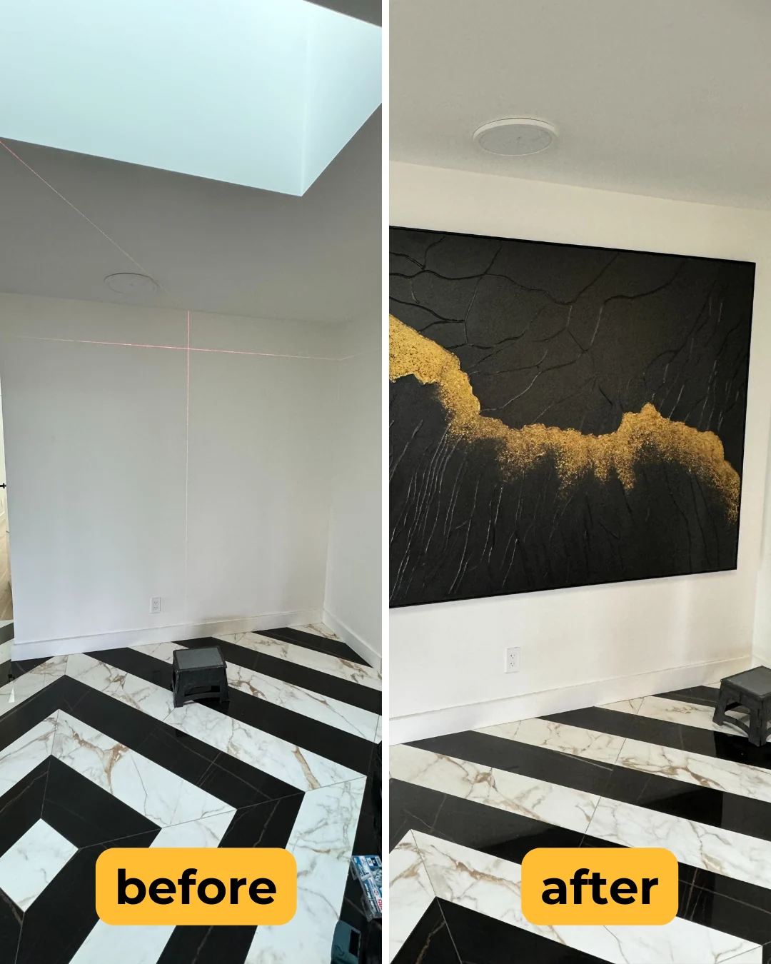 Before and after interior wall and floor repair