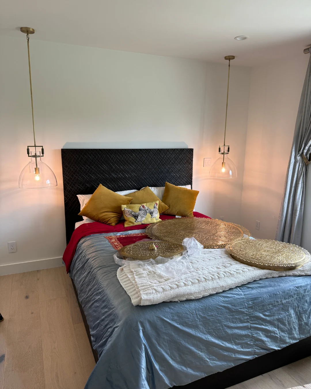 Finished bedroom lighting and wall installation