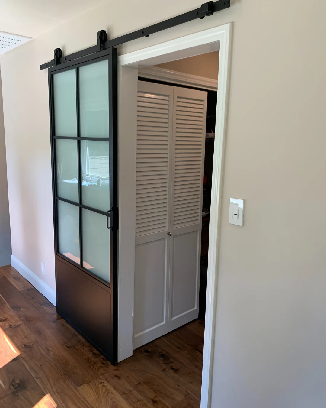 Finished barn door and closet installation